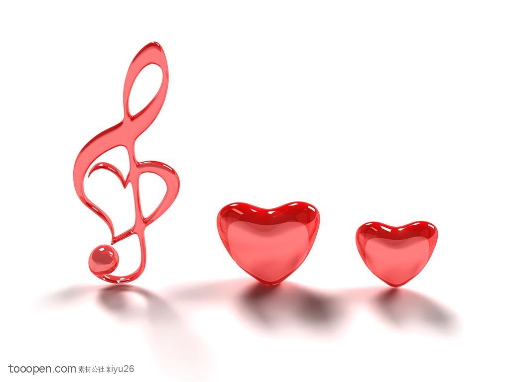 浪漫情人节图片-两颗心形与音乐符号