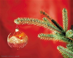 圣诞气息-松枝头上的圣诞球
