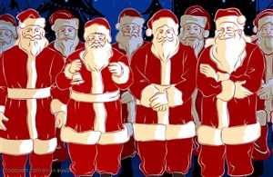 圣诞气息-一排可爱的圣诞老人