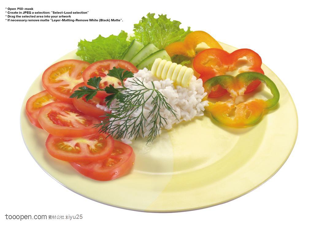 健康素食-番茄片围着的米饭