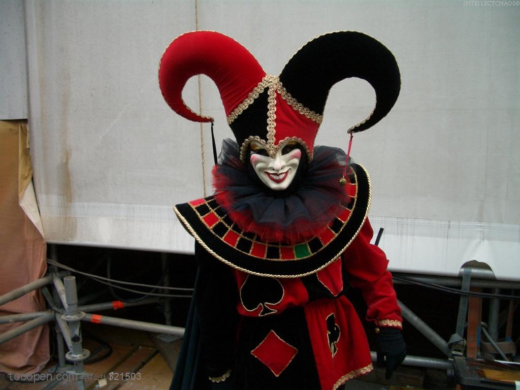奇异面具-红黑服饰小丑面具