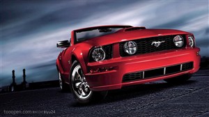 福特汽车-红色的野马肌肉车