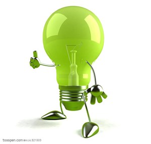创意灯泡-低碳环保节能素材：绿色电灯泡卡通小人