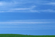 蓝天白云与草地上的房屋