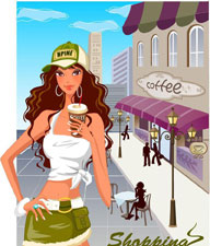 街道边喝咖啡的女孩