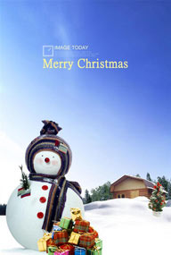 雪人在雪地上的圣诞节日气息的韩国设计素材