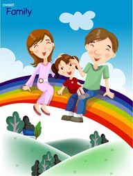 坐在彩虹上的一家人