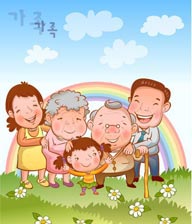 在彩虹之下合影留念的幸福家庭