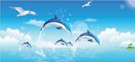 跃出水面的海豚矢量插画