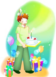 卡通儿童插画-端着生日蛋糕的少年