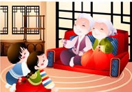 韩国儿童插画－尊老爱幼韩国传统家庭