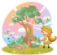 幻想儿童插画－大树下的小女孩
