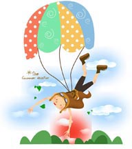夏日儿童插画－背着降落伞空降的女孩子