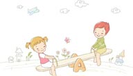 简笔儿童插画-玩跷跷板的男孩和女孩