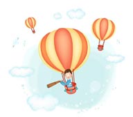 简笔儿童插画-撑着热气球拿着望远镜的男孩