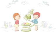简笔儿童插画-显微镜做实验的孩子们