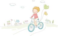简笔儿童插画-起着自行车游玩的男孩