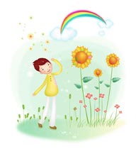 简笔儿童插画-与向日葵为伴的男孩