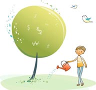 爱护植物插画-给大树浇水的男孩