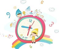 快乐童年插画－彩虹上的梦幻时钟