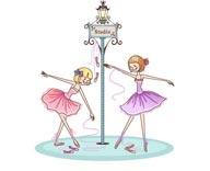 少女生活插画-路灯下跳芭蕾舞的女孩子