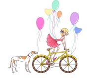 少女生活插画-起着自行车的女孩子