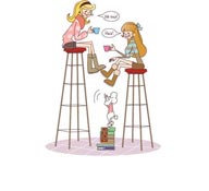 少女生活插画-坐在高椅上喝咖啡的女孩子