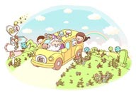 童年幻想插画-驾驶校车的魔法老头