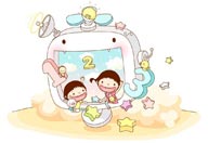童年幻想插画-在显示器内外玩耍的男孩和女孩