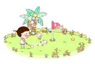 童年幻想插画-打高尔夫的小男孩
