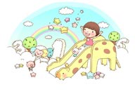 童年幻想插画-玩长颈鹿滑梯的女孩