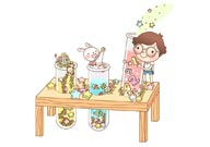 童年幻想插画-拿着化学试管的眼镜小男孩