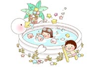童年幻想插画-游泳池里玩耍的孩子