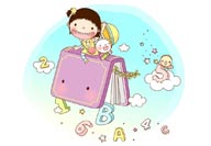 童年幻想插画-坐在天空图书上的女孩