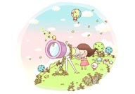 童年幻想插画-观看天文望远镜的女孩