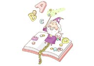 童年幻想插画-站在书本上变魔法英语的魔法老爷爷