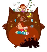 童年幻想插画-猫头鹰幻想世界的儿童