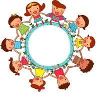 童年幻想插画－手拉手围成一个大圆圈的孩子们
