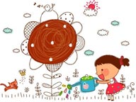 童年幻想插画－给花朵浇水的女孩
