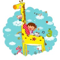 童年幻想插画－骑着长颈鹿的小女孩