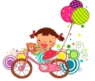 童年幻想插画－骑着红色自行车的小女孩