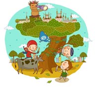 童年幻想插画-大树旁的小强盗和非洲土著