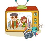 童年幻想插画－播放电影的电视机