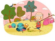 童年幻想插画－扛着猪的光头和外星人