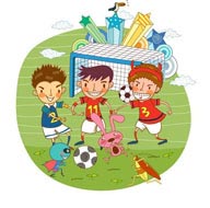 童年幻想插画－踢足球的人类和外星人