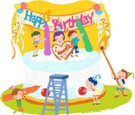 童话传说插画－制作巨型生日蛋糕的孩子们
