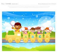 儿童生活插画之乘坐木火车的孩子们