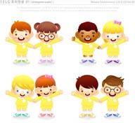 儿童生活插画之八个手拉手穿着校服的可爱小朋友