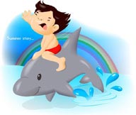 小胖孩插画之骑着海豚的小胖孩