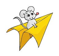 纸飞机上的小老鼠卡通插画